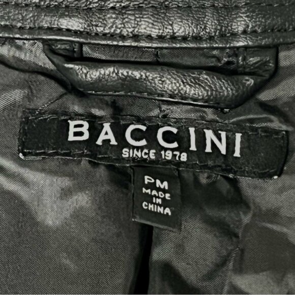 BACCINI Women’s Faux Leather Jacket Ruffle Hem & Cuffs Full Zip Sz M Feminine - Picture 8 of 9